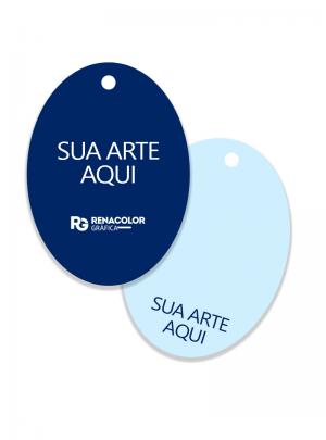 Tag Personalizada - Frente e verso oval Papel couchê 250g     Imagem Ilustrativa