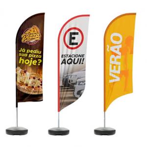 WIND BANNER COMPLETO P Tecido TecnoSport 100% Sintético 1.90m x 0.65m Dupla-Face | Impressão Ultra-HD  FACA | PENA | VELA | ÂNGULO Estrutura de Alumínio Desmontável - Base Redonda Preta